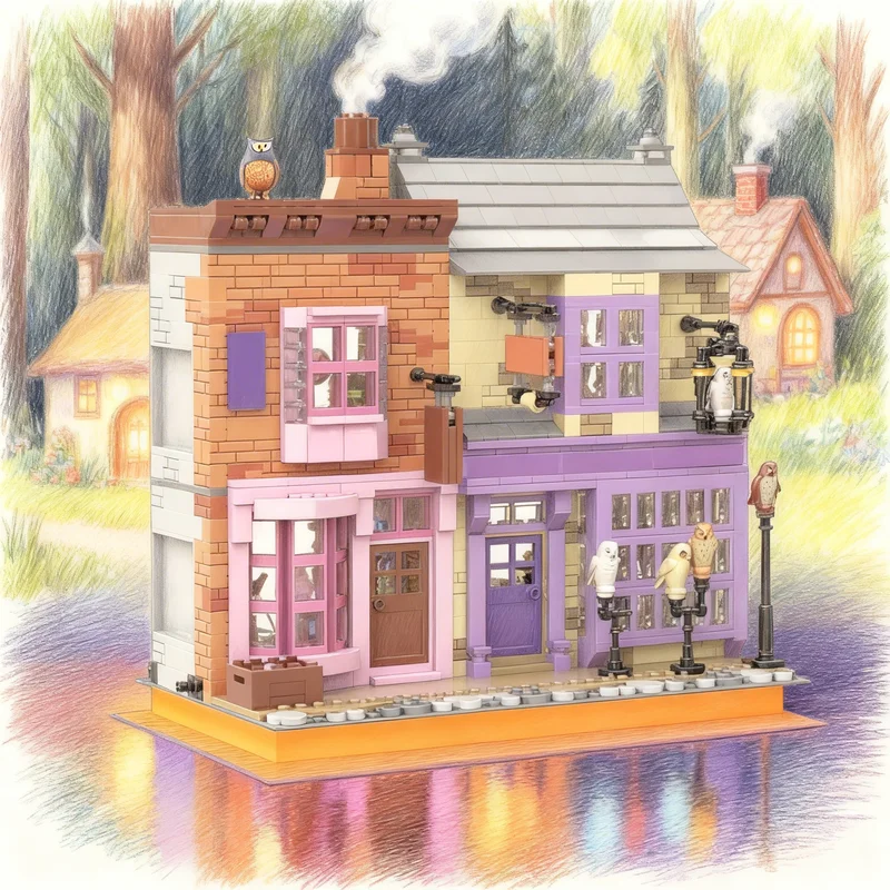 1399pcs MOC Eeylops Owl Emporium Sugarplums Sweet Shop Sp011 Magic Wizard Model Building Blocks Module Diorama Figure Toy Gift