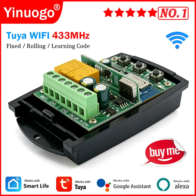 Tuya WIFI Ricevitore Intelligente 433 MHz Universale Apriporta Del Garage Ricevitore di Controllo Remoto Relè 433.92 MHz per Cancello Alexa Google Casa