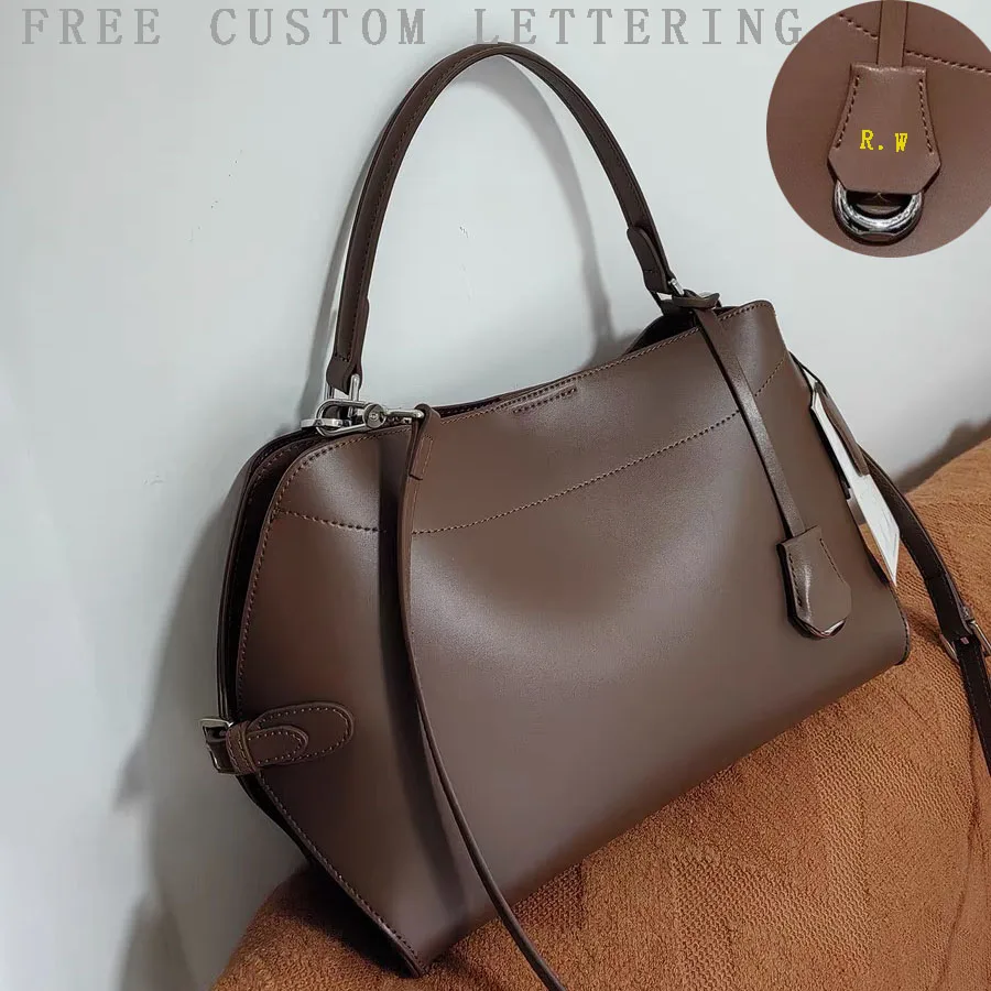 Bolso de mano de cuero genuino 2025, nuevo diseño de hebilla de cinturón, bolso de hombro tipo bandolera de piel de vaca de gran capacidad, bolso de moda para mujer