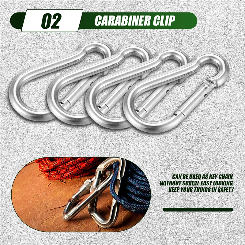 A97G 4Pcs M6 Spring Snap Hooks Heavy Duty Stainless Steel 304 Swing Set Accessories Fit For Gym,Camping,Traveling