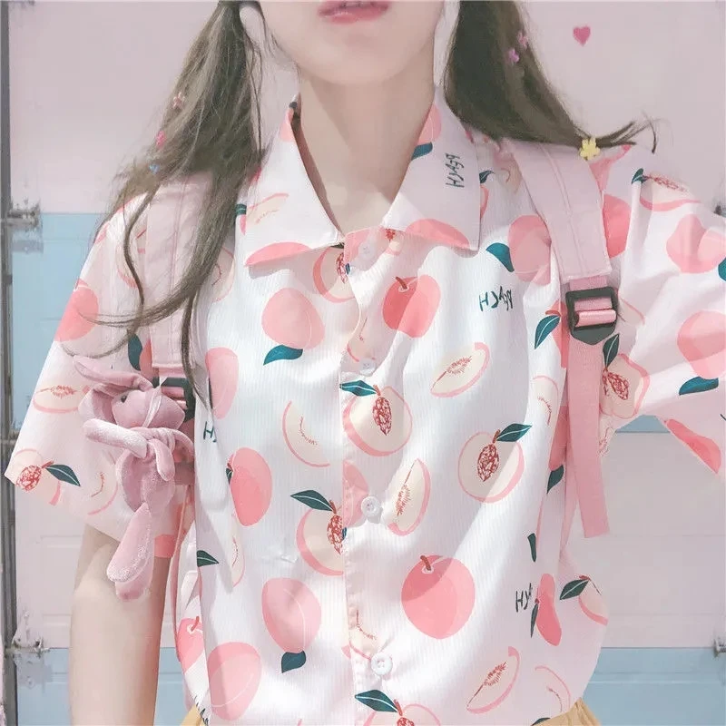 Print Shirts Summer Women's T-Shirts Loose Blouses Cute Tops For Teens Short Sleeve Aesthetic Clothes Vintage Korean Fashion