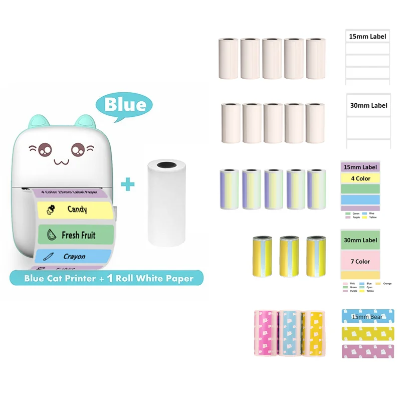 Mini Pocket Printer Mini Sticker Printer Portable For Printer with 5Rolls Label Papers For Note Photo Sticker Receipts Price Tag