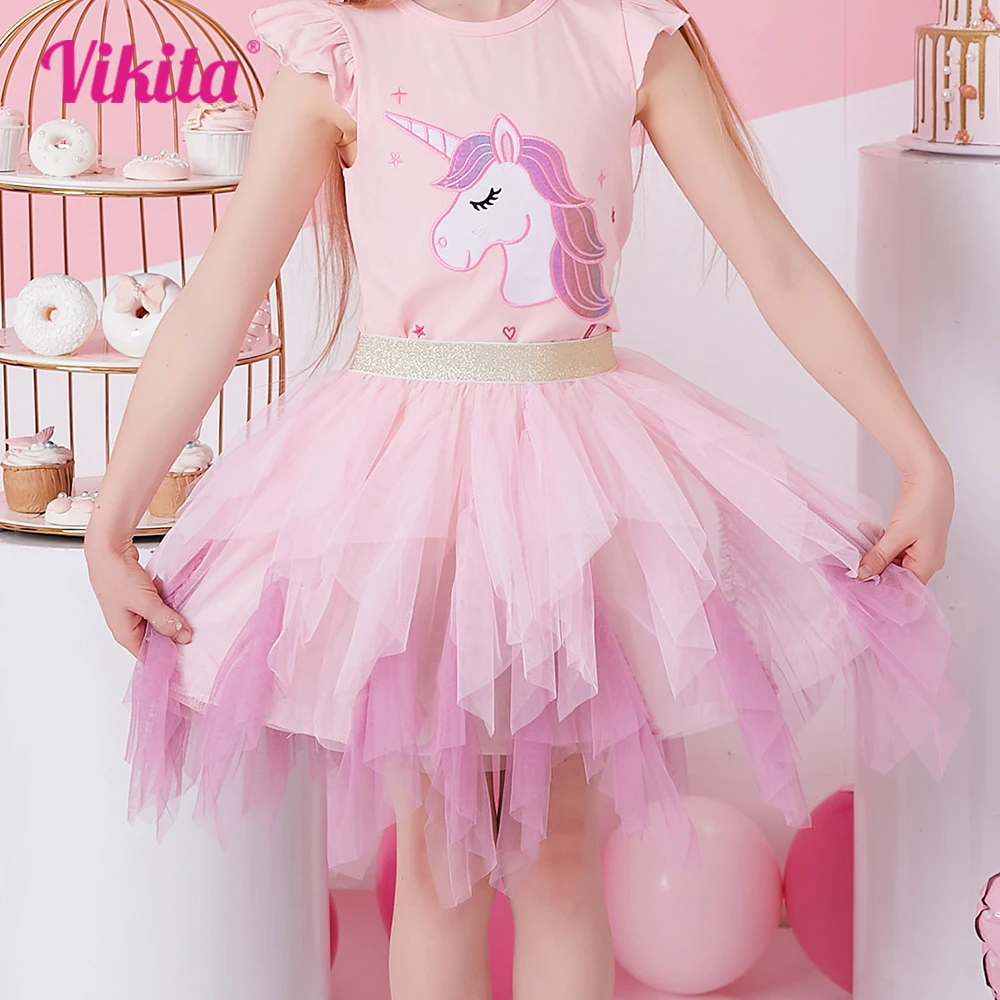 VIKITA Kids Tutu Skirt for Girls Mesh Tulle Irregular Ballet Dance Prom Gown Girls Birthday Party Princess Skirts Kids Clothing