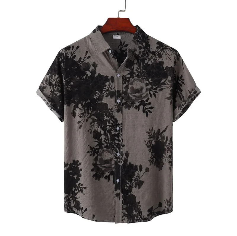 European-style Vintage Totem Floral 3D Printed Men's Shirt - Summer Loose Casual Vacation or Office Wear Round-Neck Top