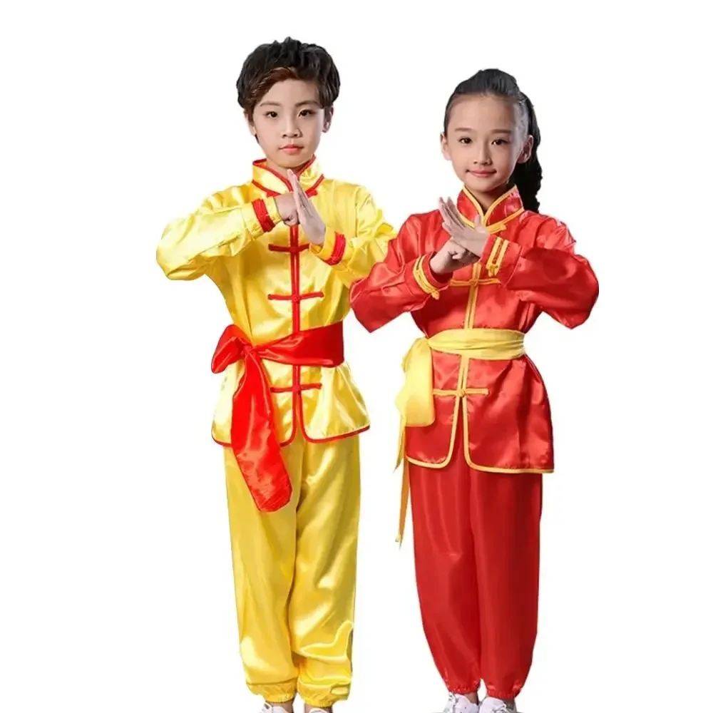 Fashion Chinese Traditional Wushu Costume Long Sleeves with Belt Tai Chi Uniform Wushu Performance Kungfu Uniform Boys Girls