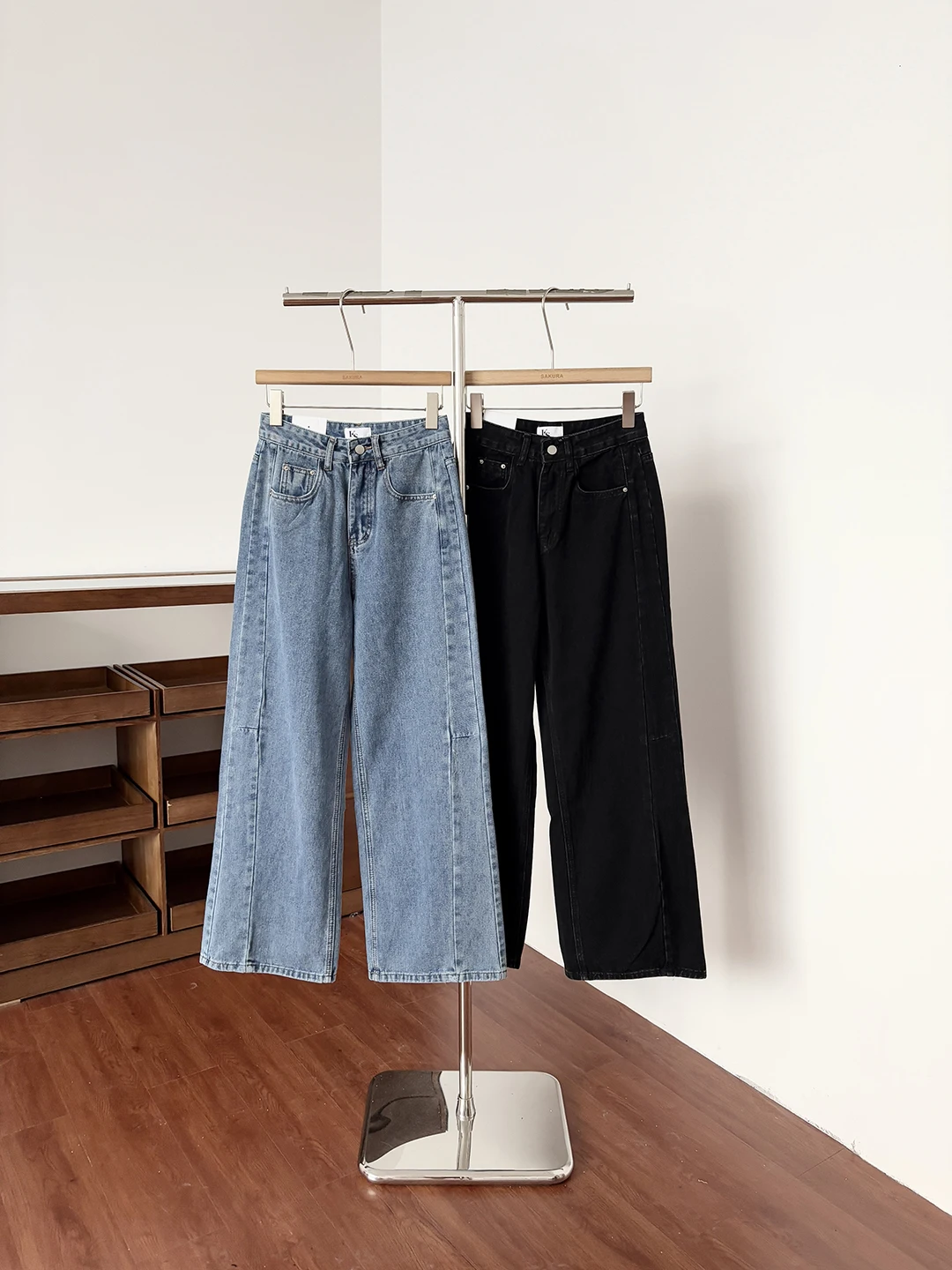 

Джинсы с высокой талией, прямые, широкие, женские, утягивающие, универсальные, летние, новая модель, брюки в пол, из полиэфирного волокна