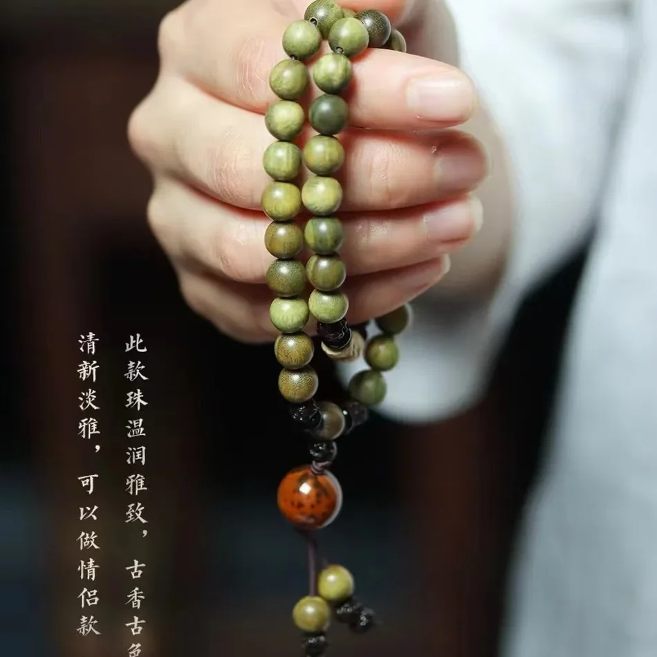 2025 الأرجنتين الطبيعي خشب الصندل الأخضر النمط القديم الفني بوذا حبة سوار يده الرجال النساء بذور باكس سلسلة اليد