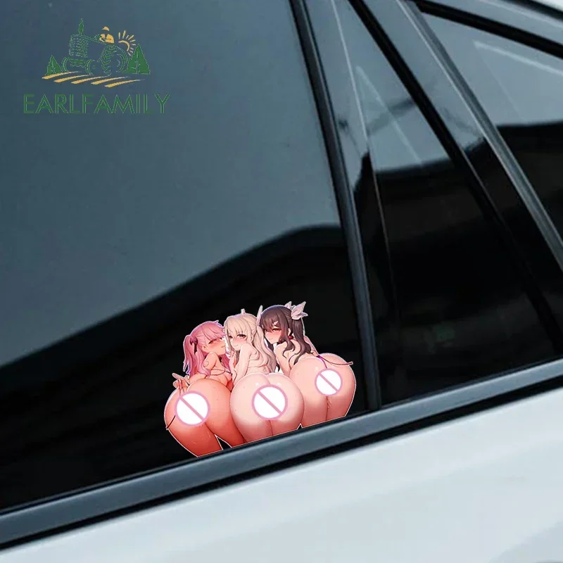 EARLFAMILY 13cm X 8.6cm NSFW Anime Girl Slap Ass Car Stickers Hentai Waterproof Scratch Proof Rearview Mirror Trunk Decal Decor