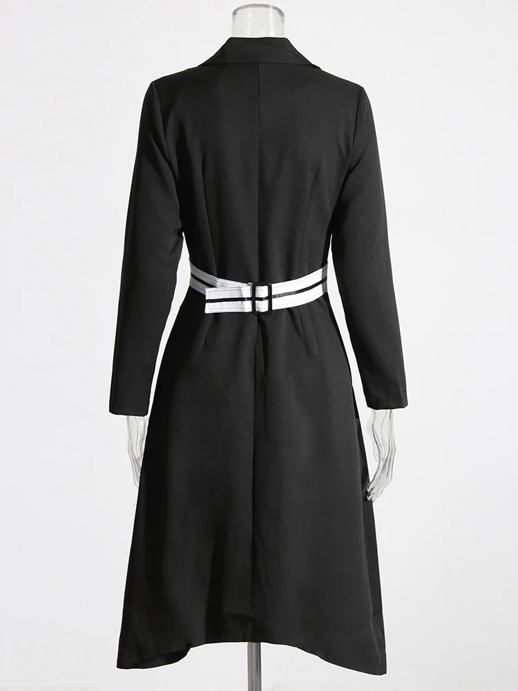TWOTWINSTYLE Pathchwork Hit Color Dresses For Women Lapel Long Sleeve High Waist A Line Folds Pullover Elegant Dress Female New