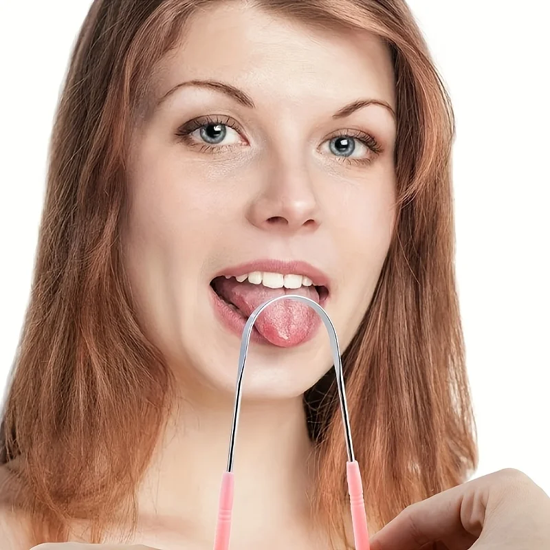 1/2PACK 재사용 가능한 스테인레스 스틸 혀 스크레이퍼 (편안한 그립 핸들 포함) 구강 관리 도구, 혀 클리너 혀 스크레이퍼