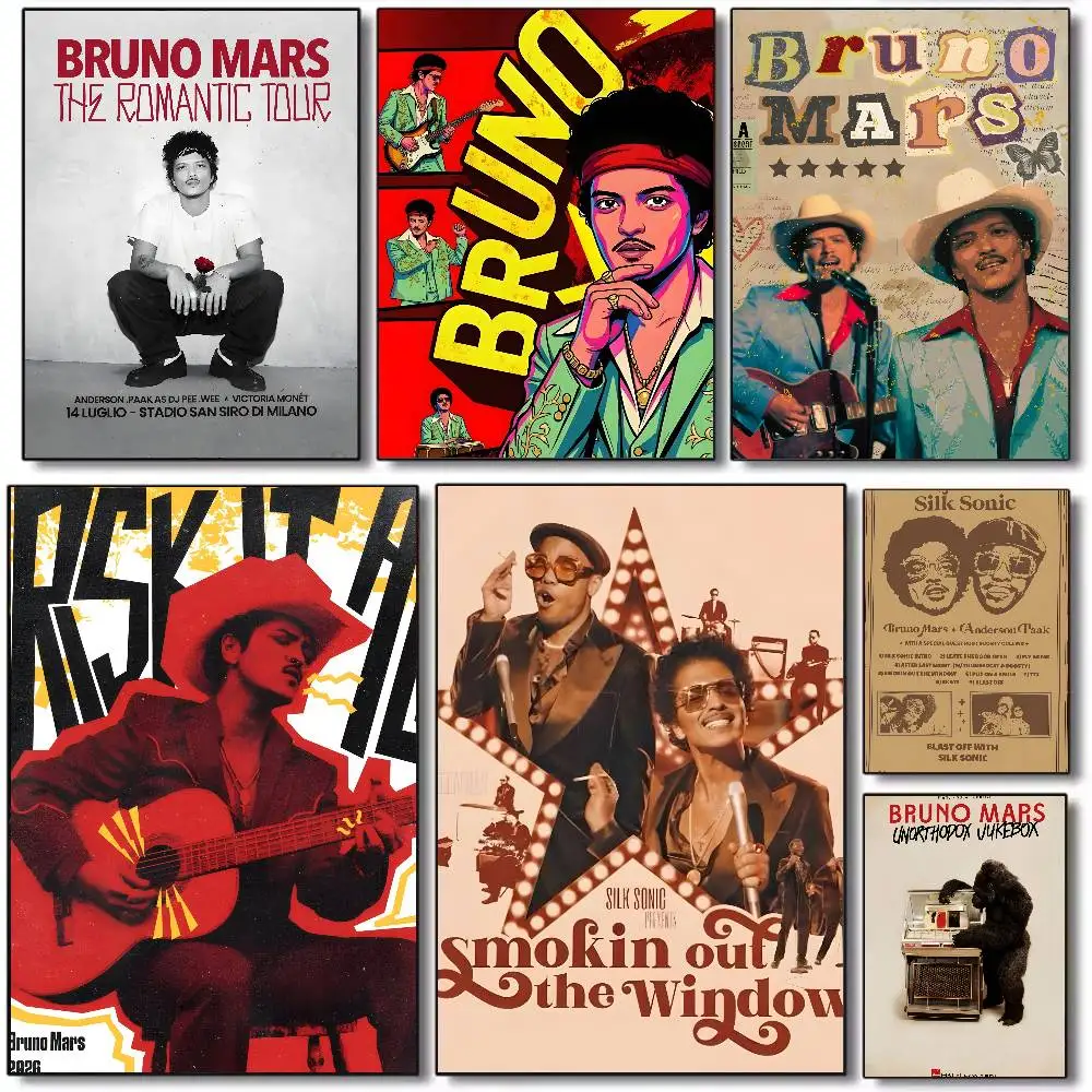 Singer B-Bruno M-Mars Album Poster Art canvas HD aesthetic Printing Paper Wall Art for Living Room Bar fashion Home Decor