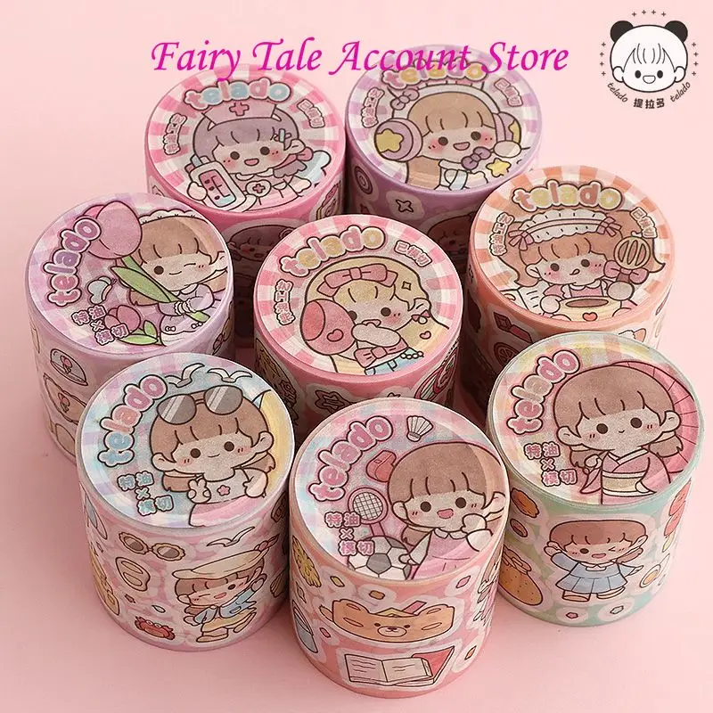 

Telado Soft and Cute Paper Hand Ledger Adhesive Tape Die Cut Whole Roll Cute Cartoon Character Hand Ledger Sticker Material