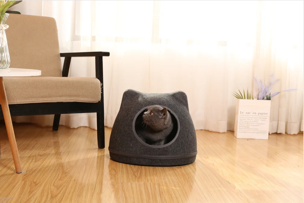 All-For-Paws Cat Shape Felt Cat Cave Fun Pet Igloo Bed For Cat And Dogs