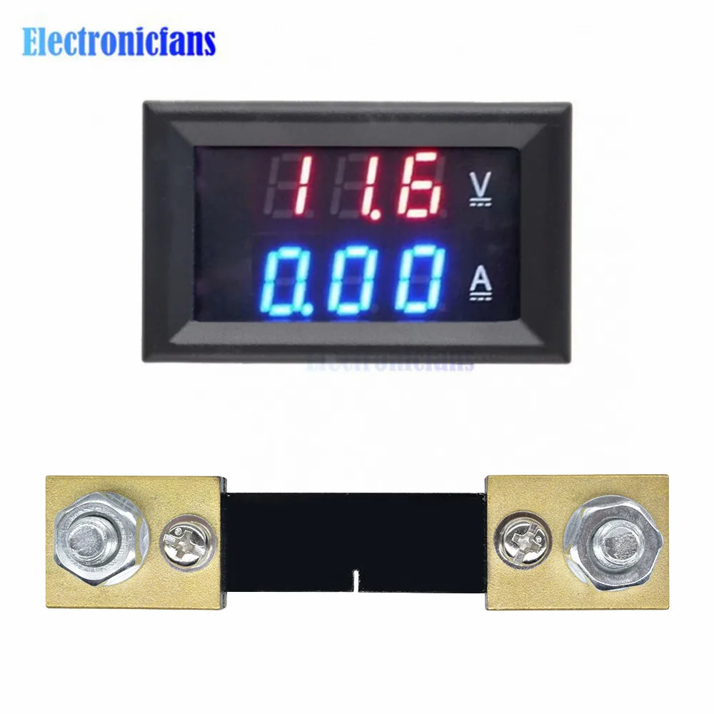 New DC/100V/100A Current Voltmeter (Red and Blue) + 100A/75mV Shunt