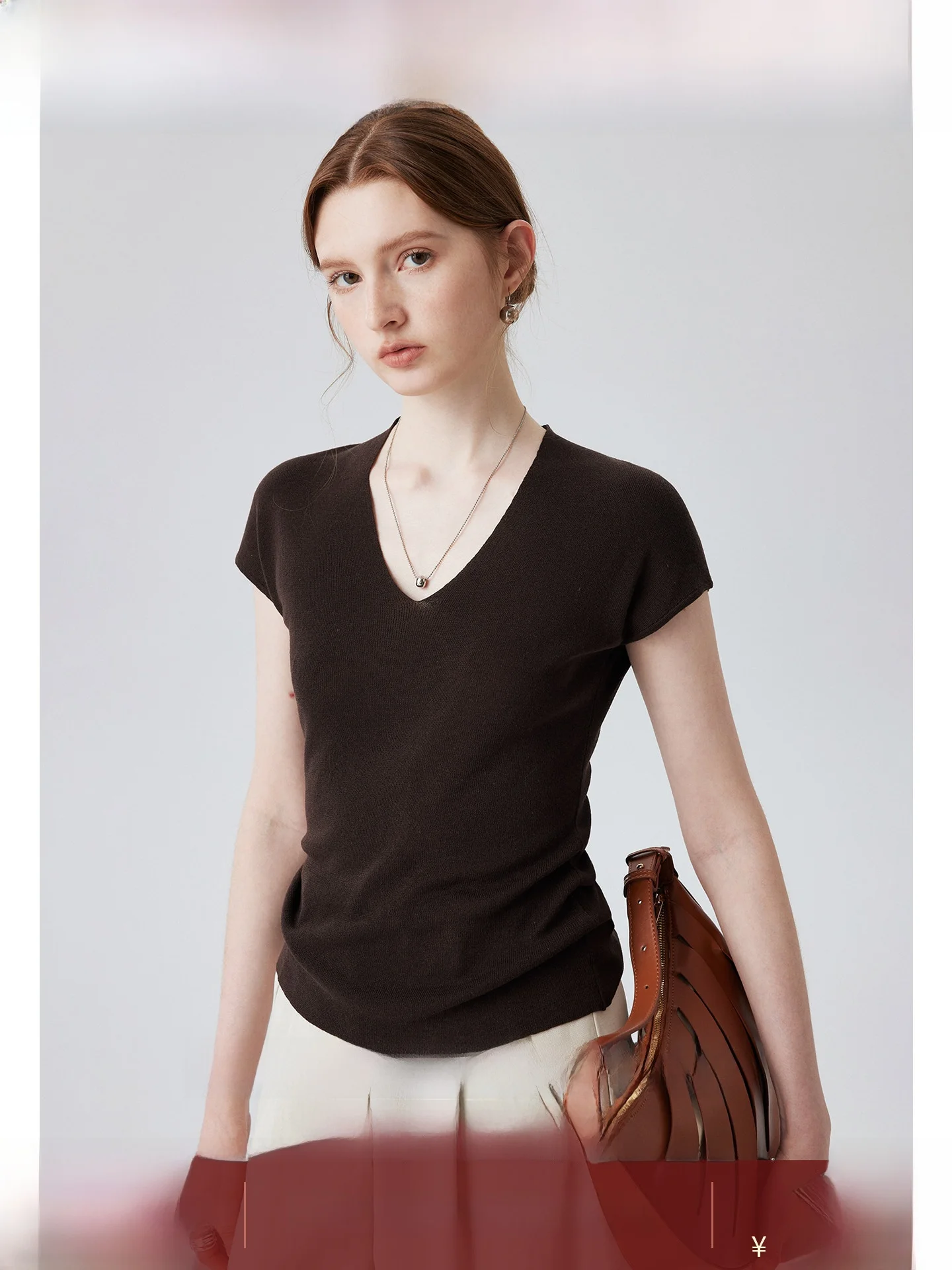 

Skin-friendly Elastic Knitted Top Women's Short Sleeve Slim Fit Pure Color Thin Base Shirt Commute Style Korean Version Cotto...