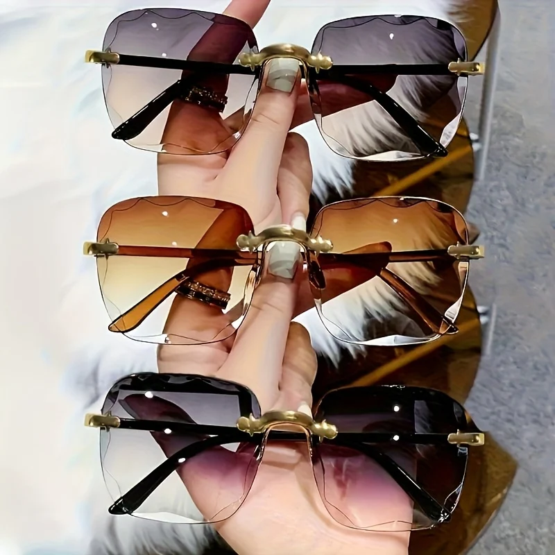 طقم نظارات نسائية مكون من 3 قطع، تصميم كلاسيكي بدون إطار، عصري وعصري، مناسب للارتداء اليومي كإكسسوار