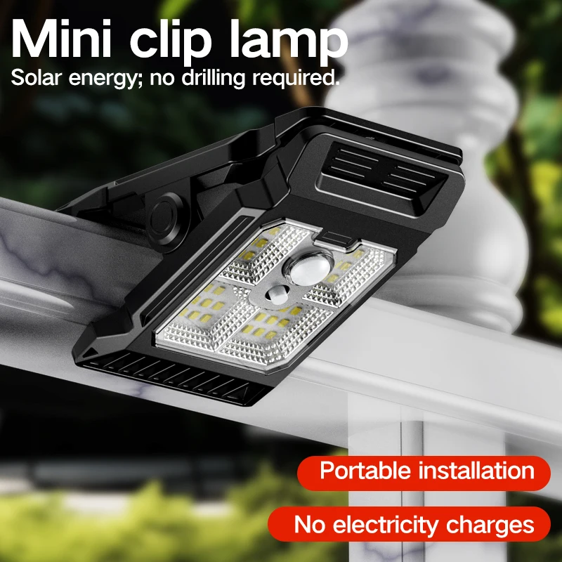 Outdoor Solar Clamp On Motion Sensor Lights Waterproof Work Light 3 Lighting Modes Camping Lamp Fence Walls Garage Led Lamps