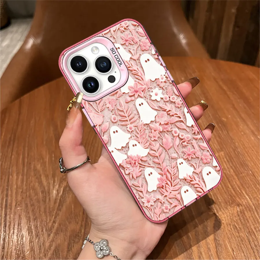 Telefono fantasma fiore rosa per iPhone da 17 a 11 Pro Max Plus
