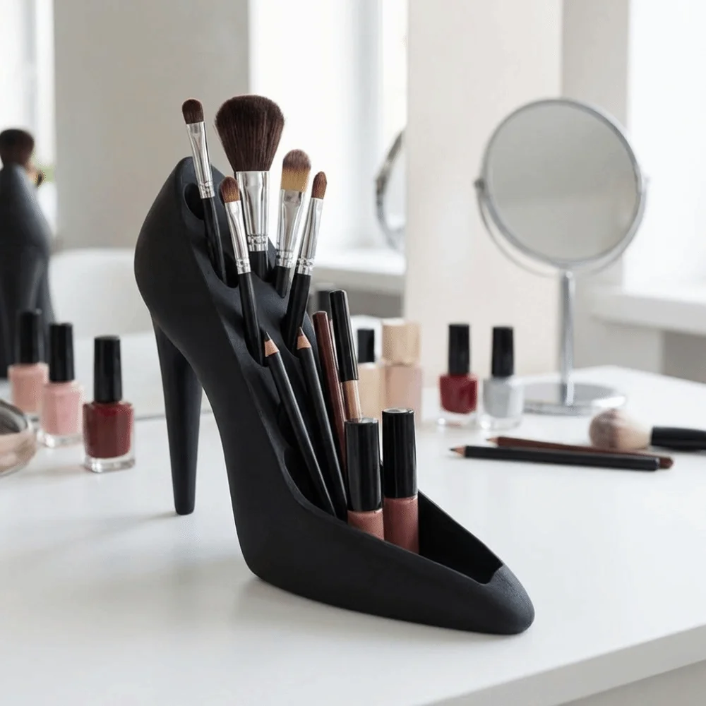 Creative Makeup Brush Holder Elegant PLA Brush Pen Holders Desktop Decorations High Heel Shaped Lipstick Organizer
