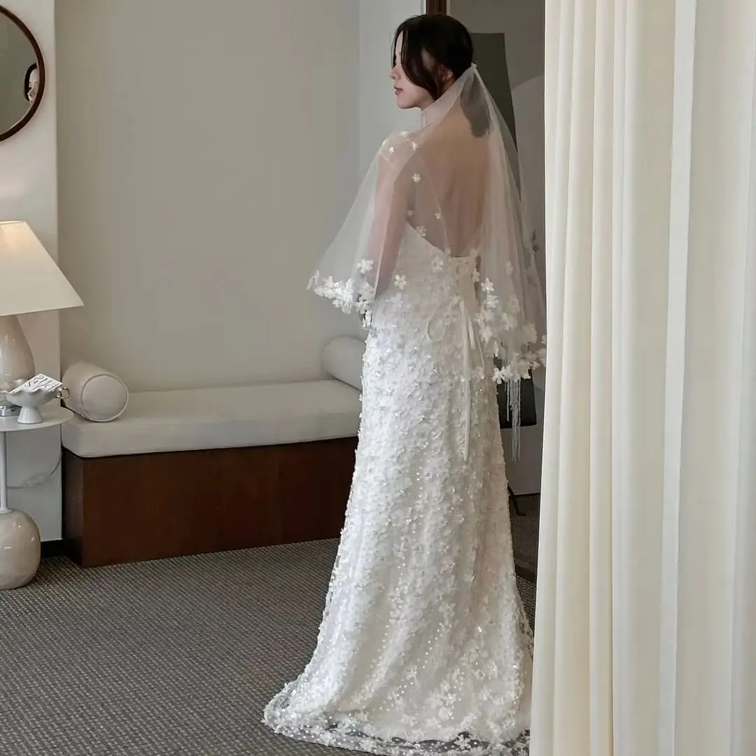 

Giyu New Fairy Flowers Lace A-line Korea Wedding Dress Elegant Bridal Gowns Backless Corset Floor-Length Customized 웨딩드레스 2025