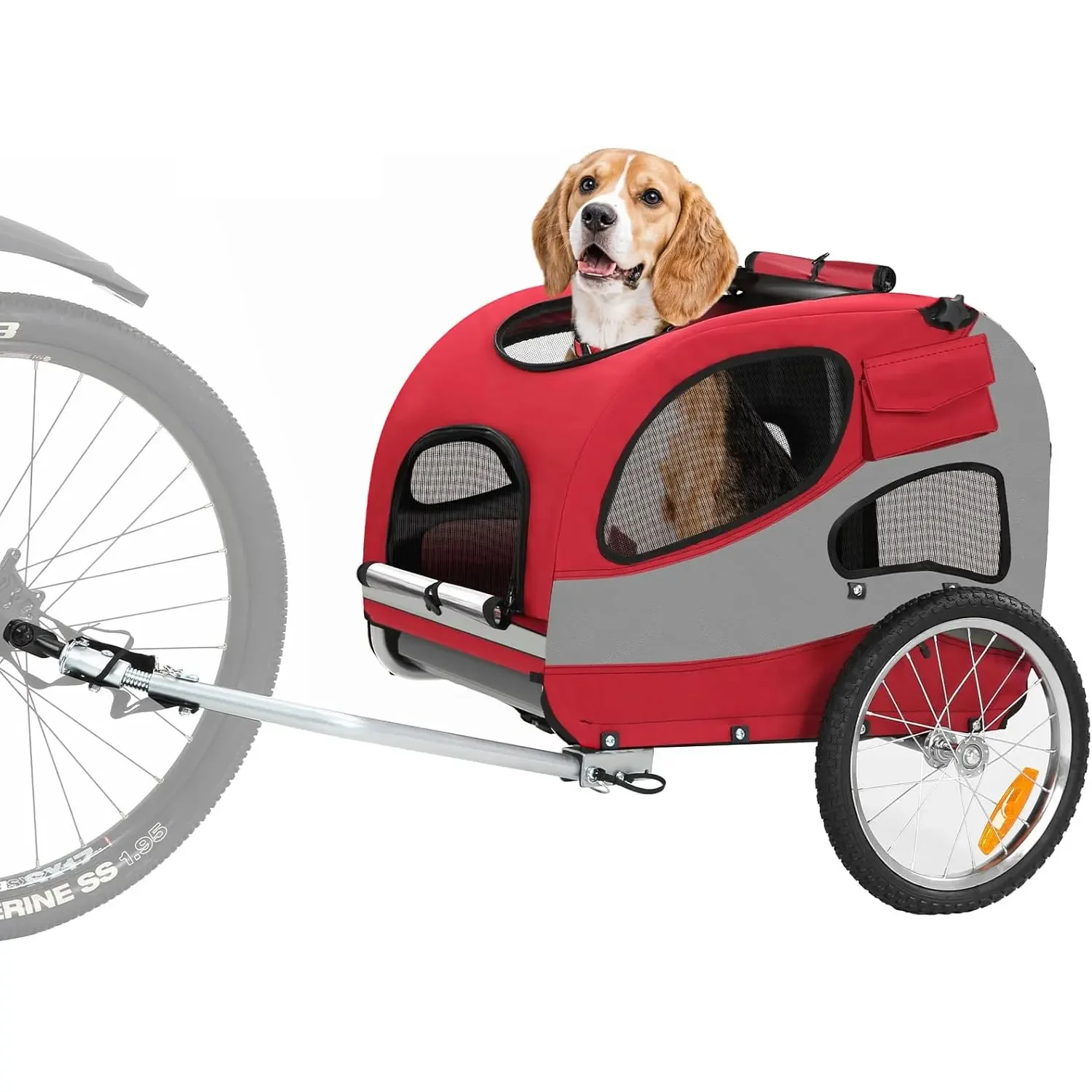 Rimorchio per cani da bicicletta, adatto a cani di piccola e media taglia, trasportino pieghevole per animali domestici da fissare alla bicicletta, con ruote gonfiabili da 40 cm, cintura di sicurezza,