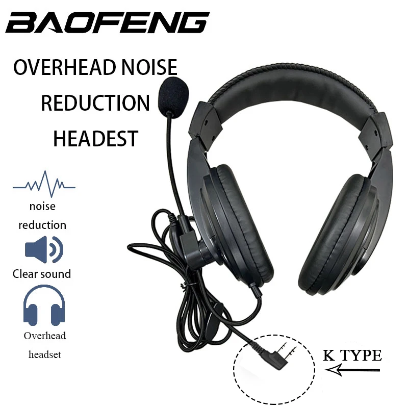 Overhead Headset DM-1701A Walkie Talkie Headphone Noise Cancelling For Baofeng UV-25M 5RM WOUXUN Quansheng UV-K5 UV-K6 Ham Radio