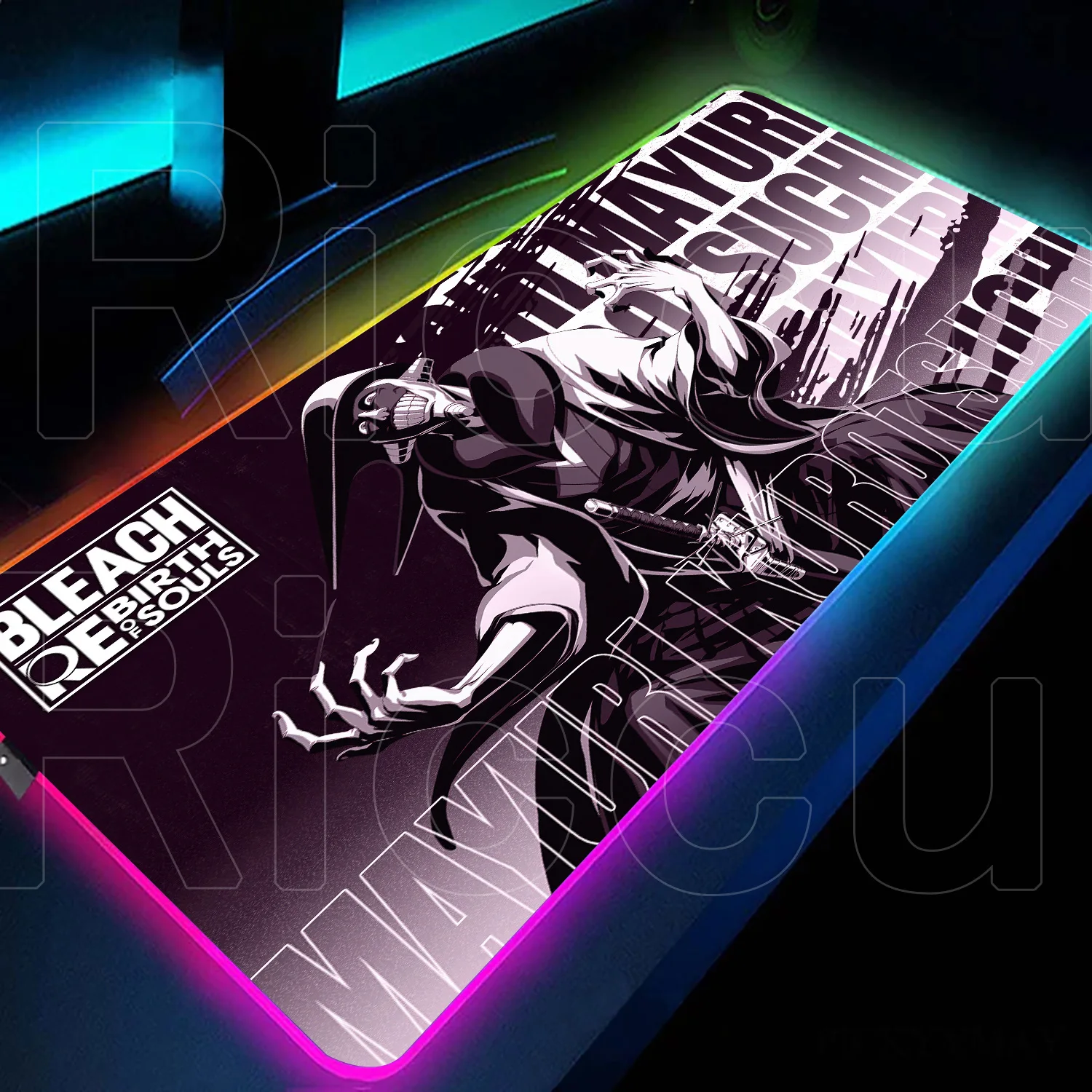 

Anime Bleach Mouse Pad RGB Colorful Glowing Keyboard Desk Mats Large Computer Gamer Cabinet Kurotsuchi Mayuri Backlight Mousepad