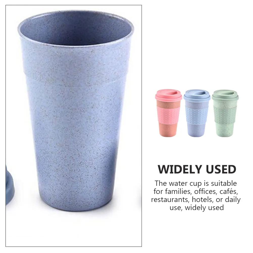

3pcs Wheat Straw Water Cup Silicone Lid Leakproof Reusable Lightweight Portable Drinking Cup For Coffee Tea Milk Kitchen Camping