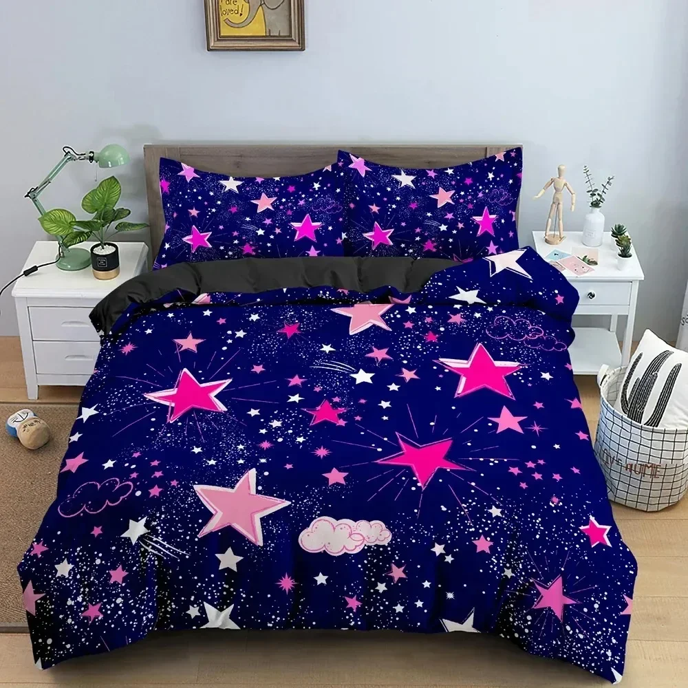 

Star Pattern Duvet Cover Colorful Stars Printed Bed Set Pillowcase Bedding Set Bed Linen Sheet Quilt Cover Full Queen King Size