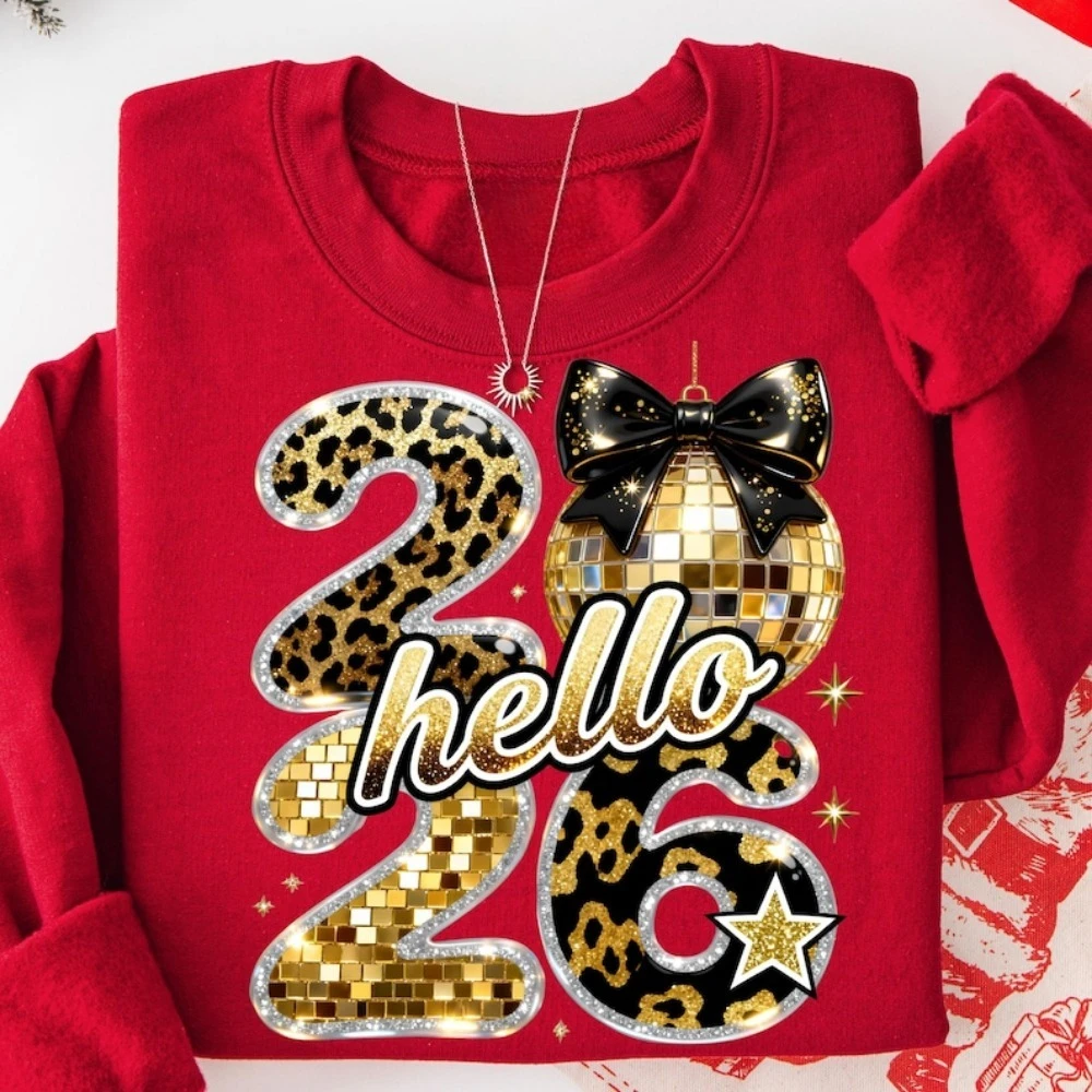 سنة جديدة سعيدة 2026 هوديي مرحبا 2026 التسامي العصرية ليلة رأس السنة الذهب الأسود بريق الترتر احتفالي السنة الجديدة ملابس الحفلات #3