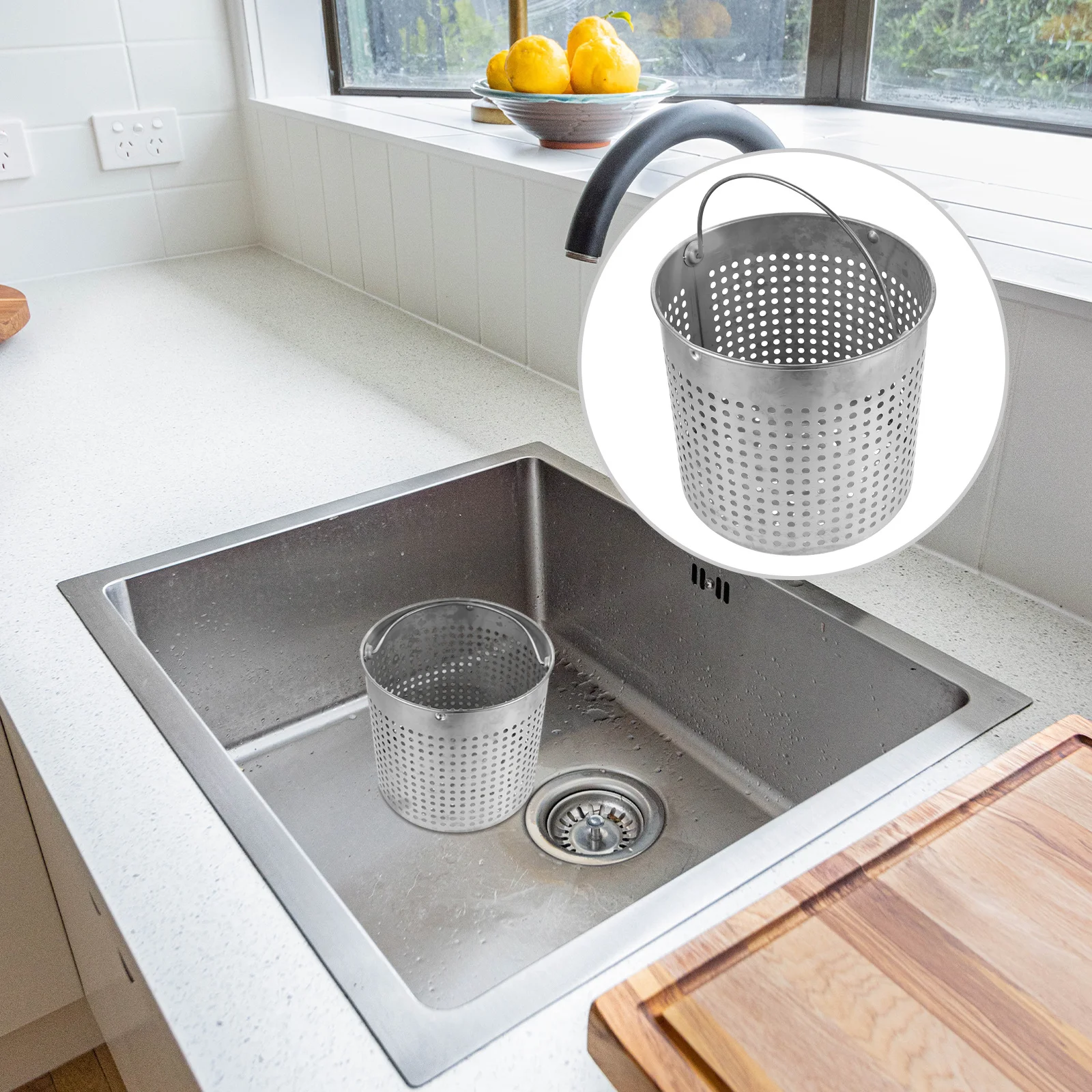 

Stainless Steel Built in Countertop Trash Can Tea Dregs Drainage Bucket Mesh Infuser Basket Filter Dry Wet Separation for Office
