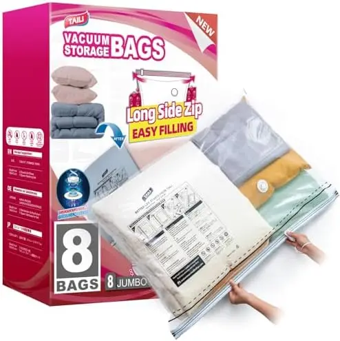 

TAILI 8-Pack Jumbo Vacuum Storage Bags 39x28" - Extra Large Space Saver for Bedding & Clothing