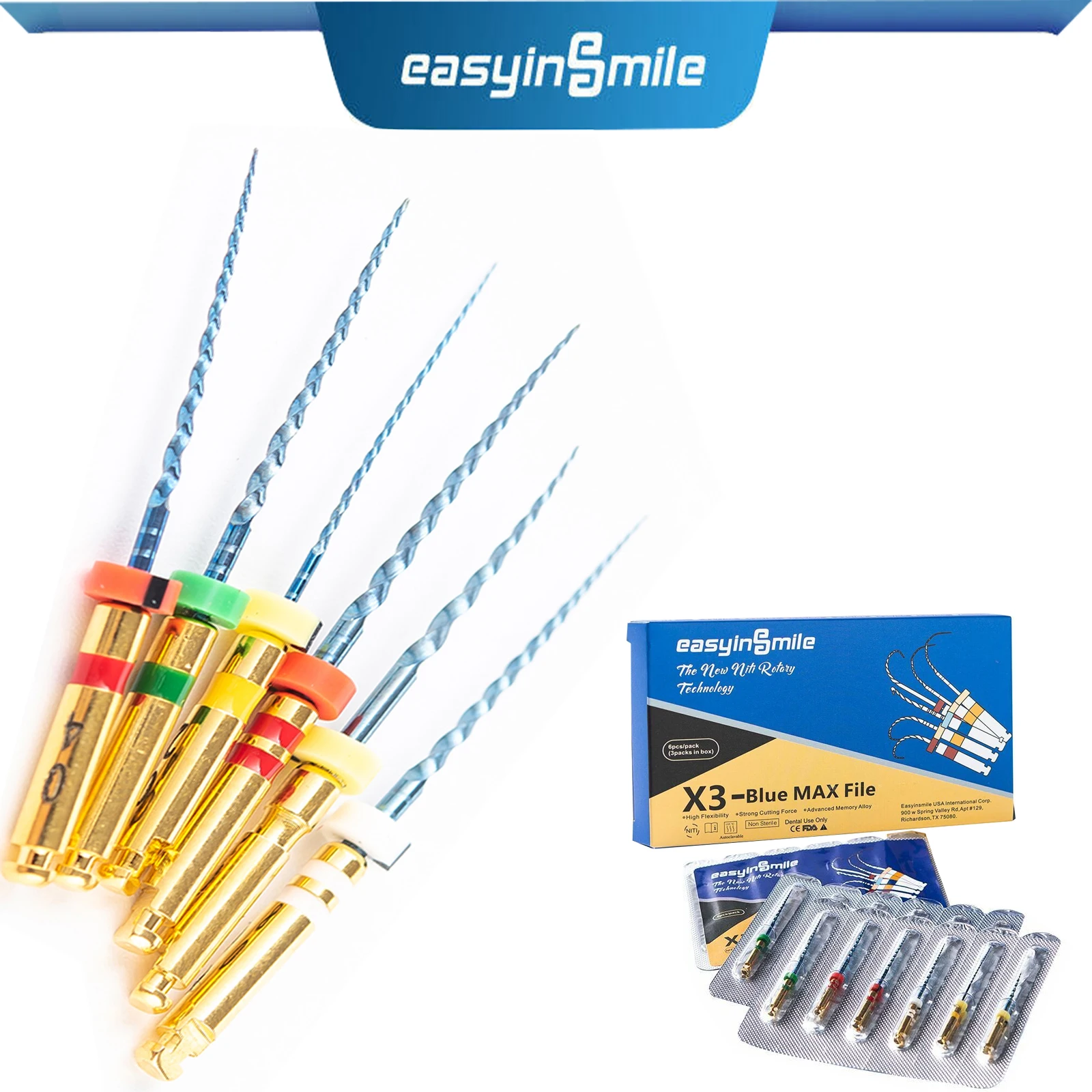 3packs Easyinsmile Endo Files Blue X3 MAX Root Canal NITI Rotary Engine Endodontic File Flexible 6pcs/pack