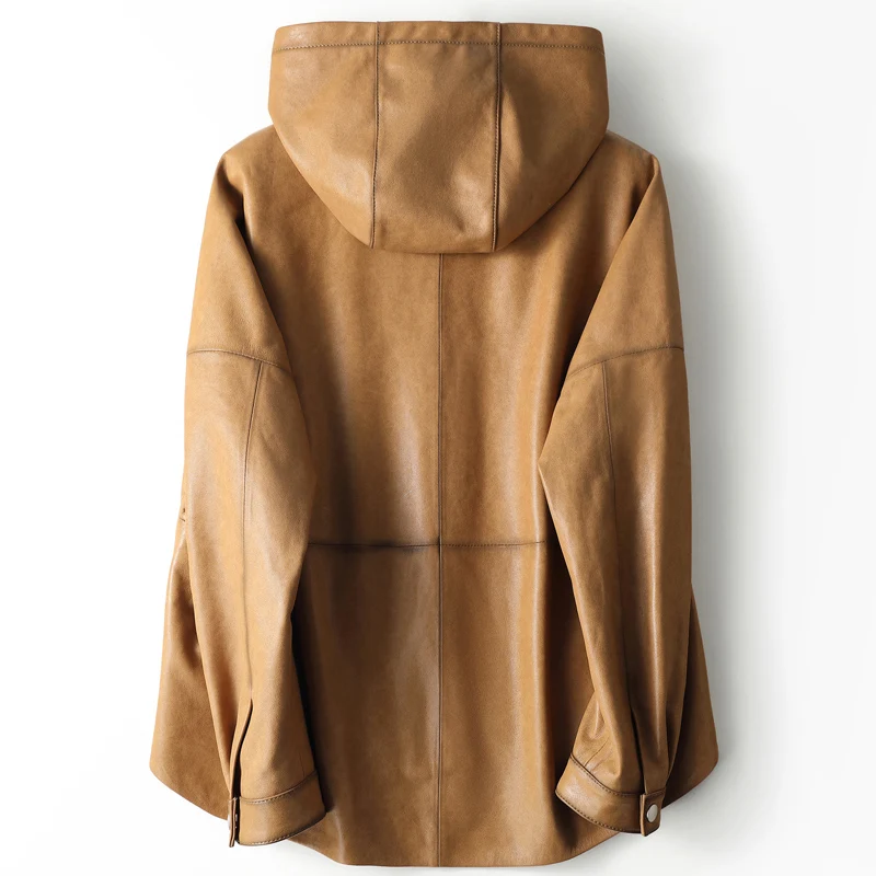 TAJIYANE 100 % genarbte Schaffelljacke Frau Kurze Echtlederjacken mit Kapuze Herbst Damenkleidung 2025 Chaquetas