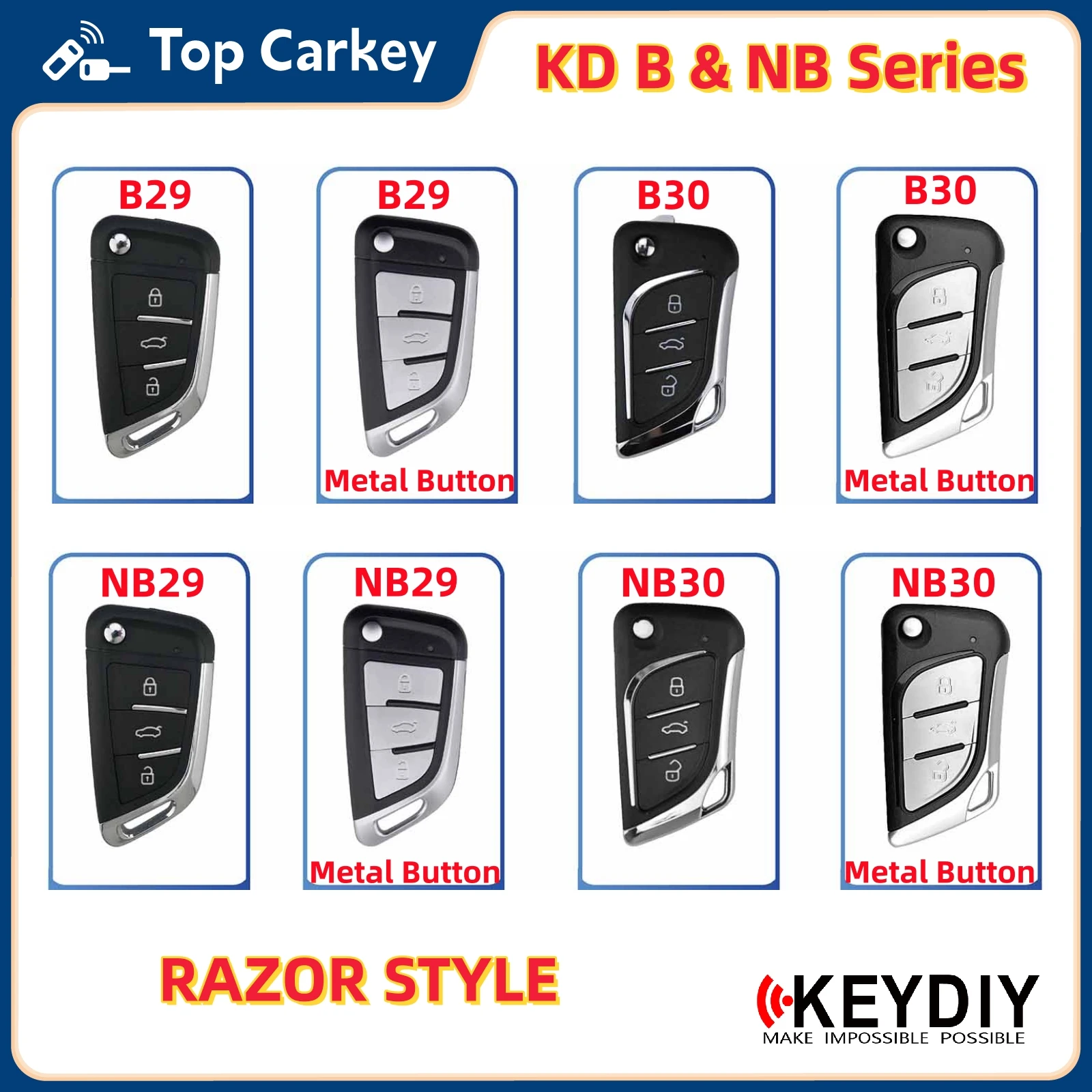KEYDIY KD B29 B30 NB29 NB30 Metal Buttons Universal Remote Key Razor Style used with KD900 KD-X2 KD-MINI KD-MAX Programmer