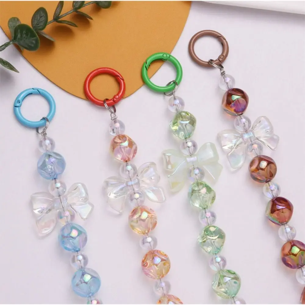 JOKeyring-Porte-clés de perles en acrylique pour femmes et filles, pendentif nœud papillon nickel é, poignée amovible, sac coloré, mode