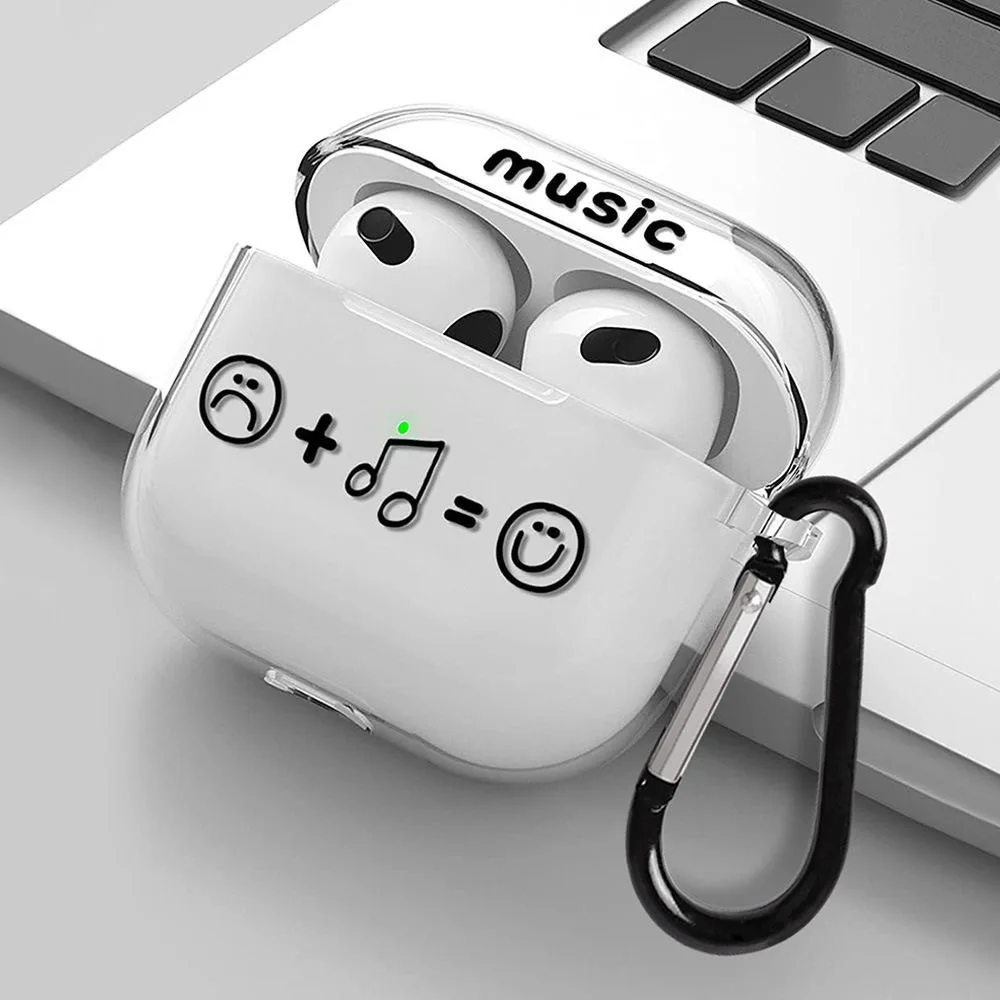 Creative Music Emoticons Case For Apple Airpods 1 or 2 3 4 Pro Pro3 Pro2 Transparent Earphone Protector Shockproof Fundas Bags