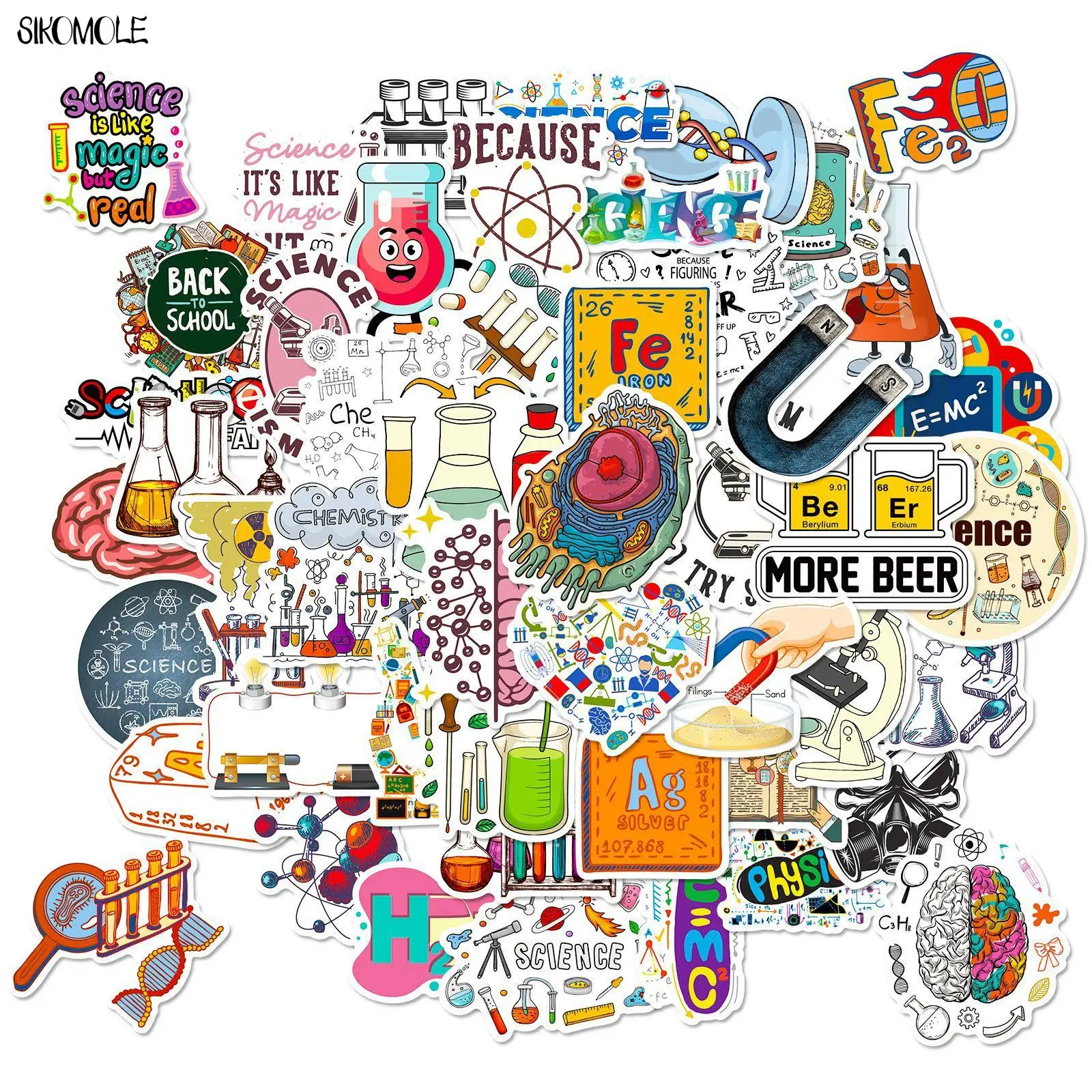 10/30/50PCS Cartoon Science Physics Stickers Chemistry Laboratory Kids DIY Guitar Luggage Suitcase Decals Graffiti Sticker Pack