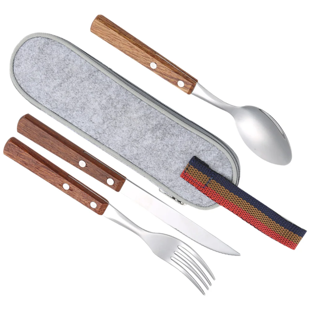 

1Set Camping Tableware Knife Fork Spoon Set Travel Utensils with Bag Portable Camping Flatware for Picnic Outdoor