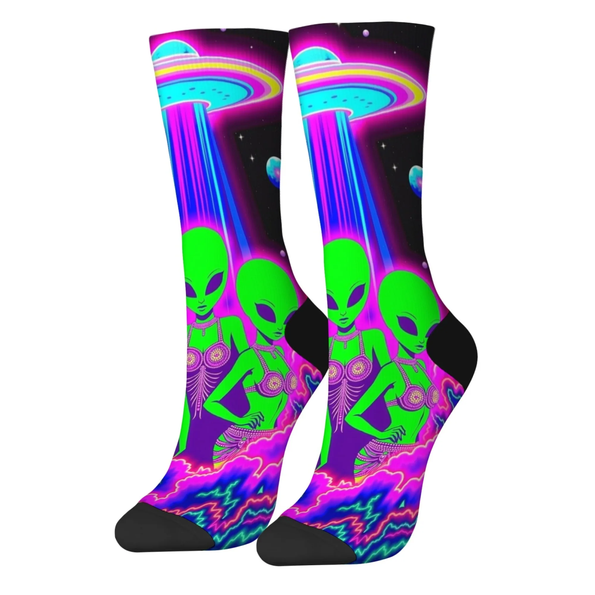 نيون مخدر الغريبة طباعة الرجال طاقم الجوارب لينة مريحة الجوارب غير رسمية للارتداء اليومي وموضوع الخيال العلمي مضحك نمط تريبي