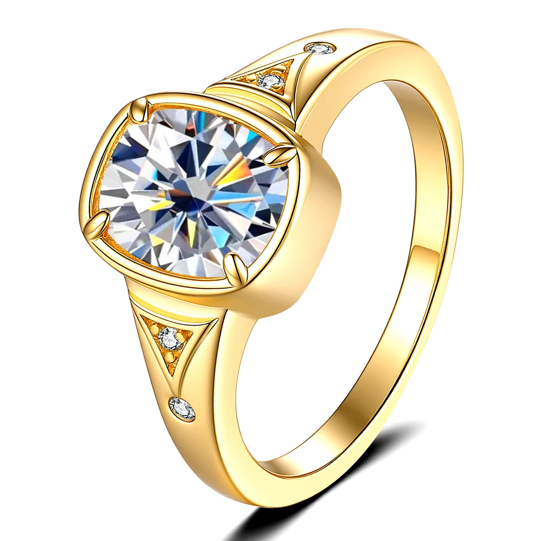 Super Flash 3ct Moissanite Gold Ring for Women, 100% Diamond Tested S925 Silver Jewelry Ring Gift