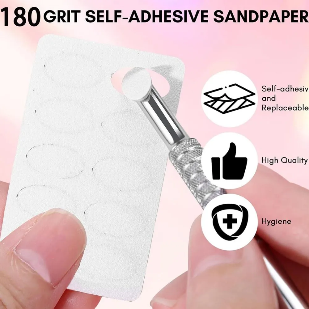 50 Stück Schleifpapierblätter mit Körnung 180 und doppelseitigem Nagelhautschieber-Entferner, selbstklebendes Schleifpapier, Maniküre, Nagel, Vorpolieren