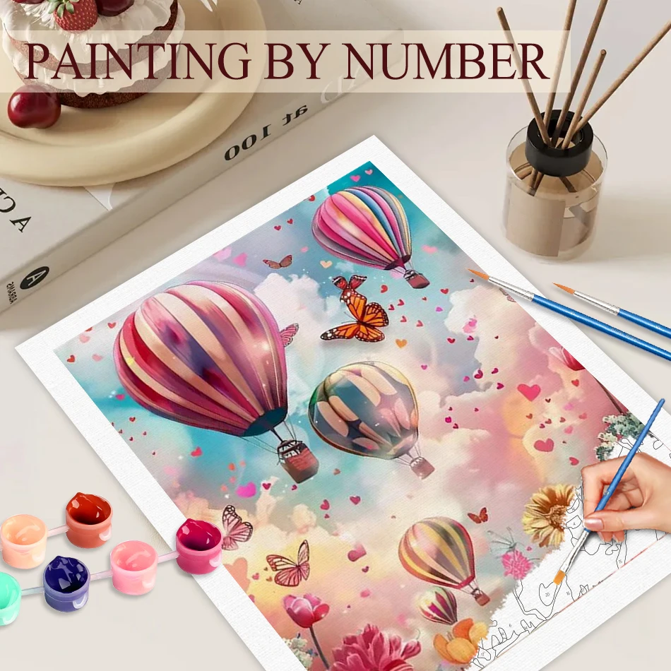 

Hot Air Balloon Paint By Numbers Wall Art Picture With Numbers Flower Easy Acrylic on Canvas Adults Crafts Paint With Numbers ﻿