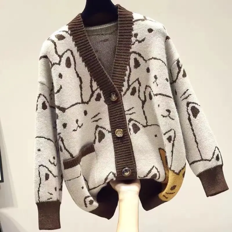 Spring and Autumn Clothing New Loose Vintage Cardigan Sweater Women's New Western-style Lazy Style Reduced Age Knitted Jacket