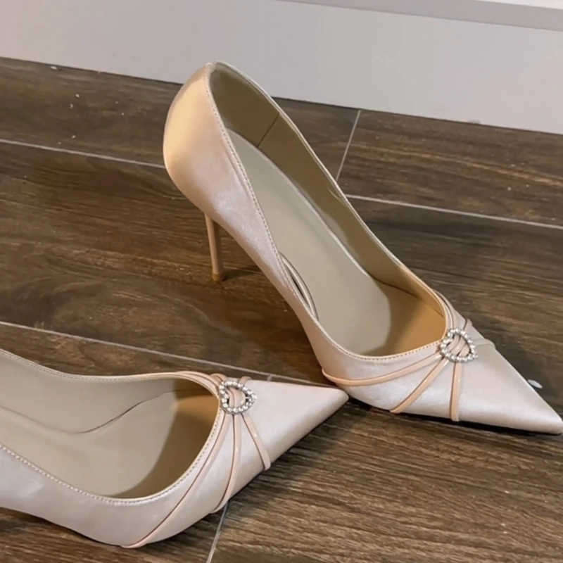 

New high heels women's thin heels pointed rhinestones French temperament single shoes bridesmaid wedding shoes champagne shoes