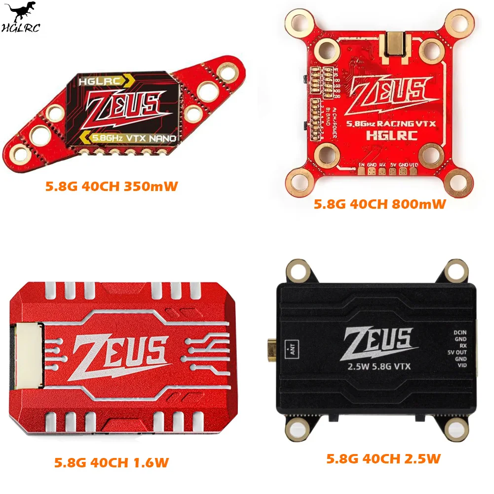 HGLRC Zeus VTX 350 мВт / 800 мВт / 1,6 Вт / 2,5 Вт FPV 5,8G 2,4G 40CH Встроенный микрофонный передатчик для RC FPV Racing Freestyle Drone