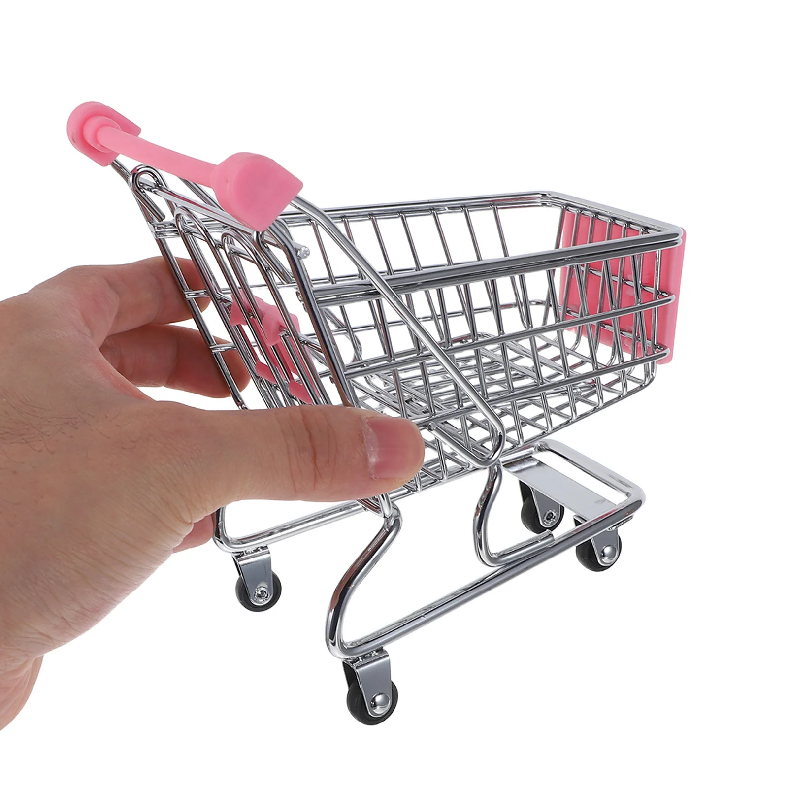 

Mini Shopping Trolley Sturdy Iron Plastic Construction Kids Toddler Pretend Play Organizer Dollhouse Decor Mini Stuff Holder