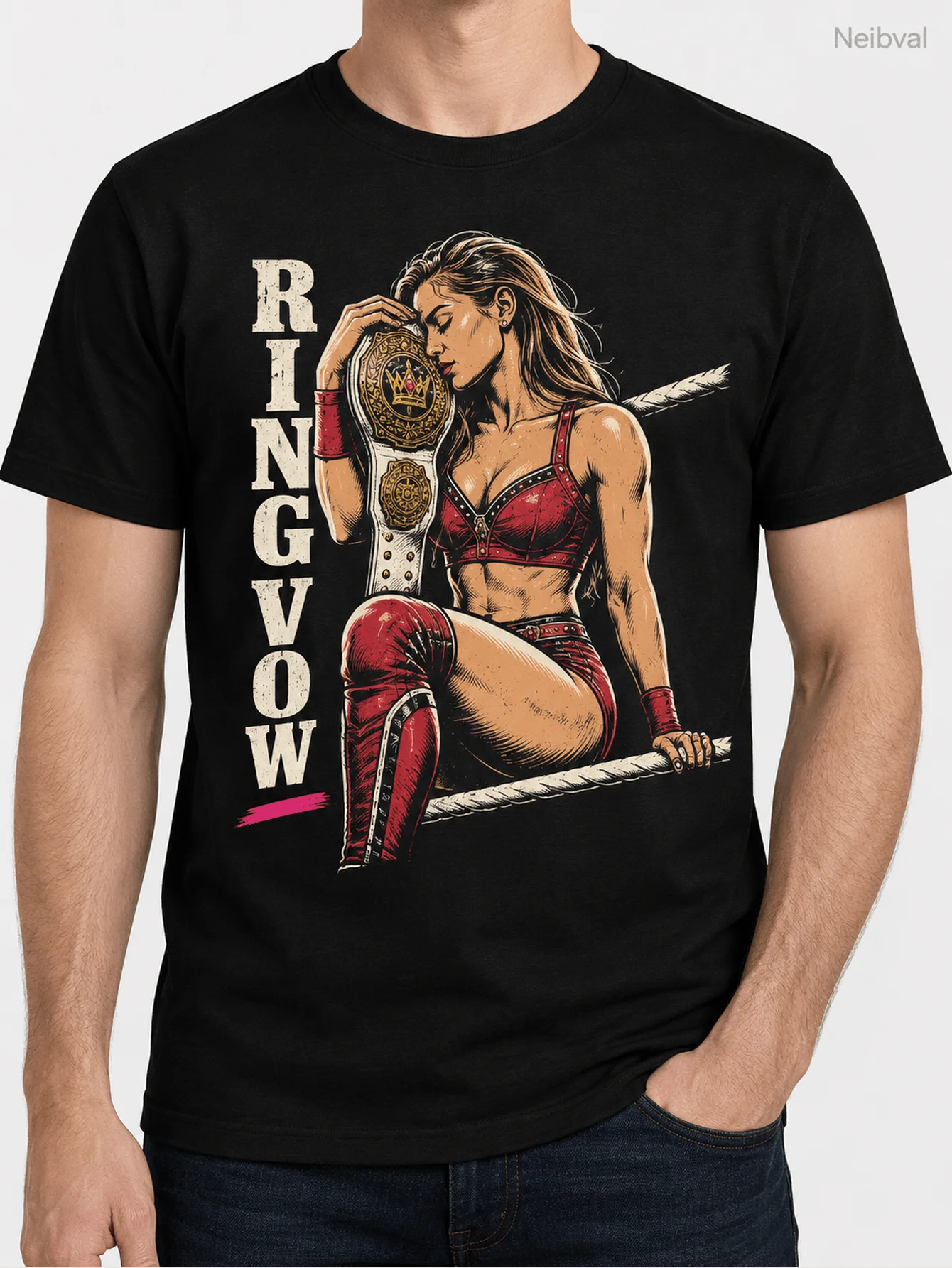 Men's & Women's Wrestling T-Shirts - Retro Grunge Arena Wear with Ornate Belt Print, Pure Cotton Short Sleeve Round Neck Suitable for Wrestling Fans, Belt Gift for Athletes, Machine Washable Casual Apparel