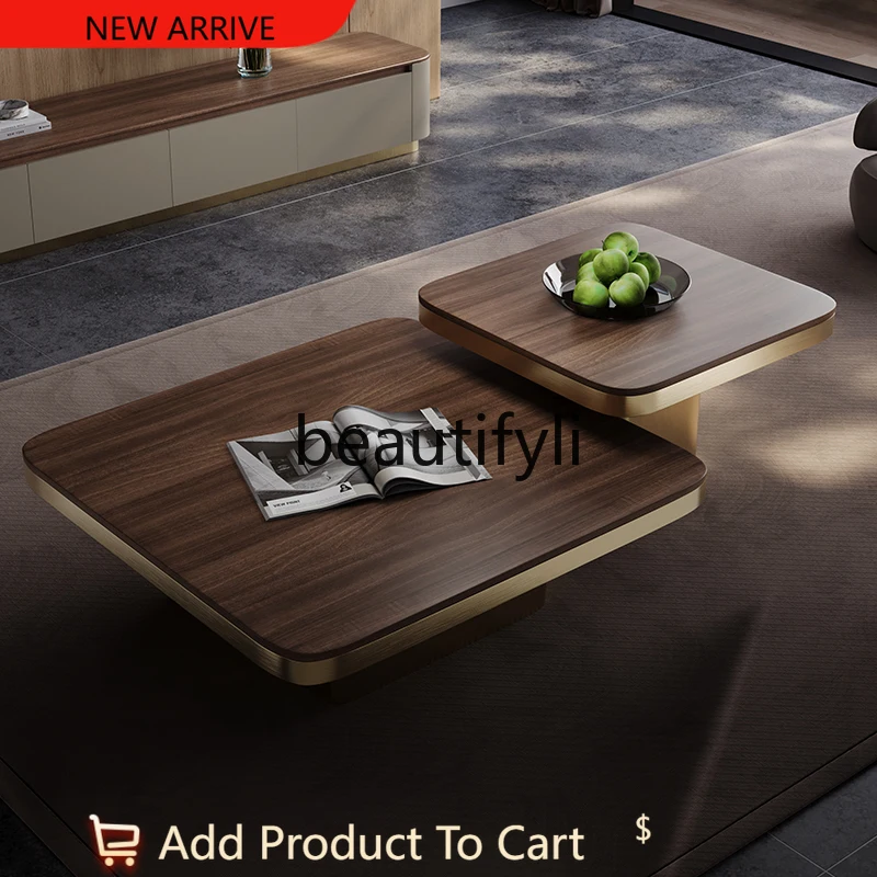 

Solid wood coffee table living room 2024 new light luxury small apartment household stainless steel square TV cabinet G1218