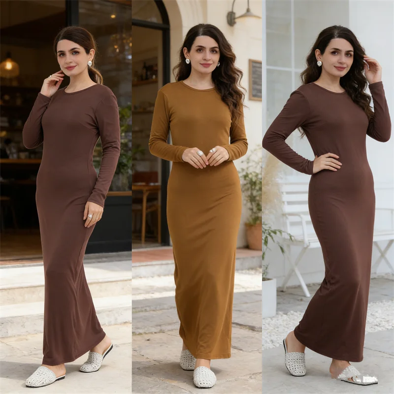 

2026 New Stretch Modal Cotton Under Dress Dubai Abaya Turkey Kaftan Women Muslim Dresses Long Sleeve Inner Caftan Robe Vestidos